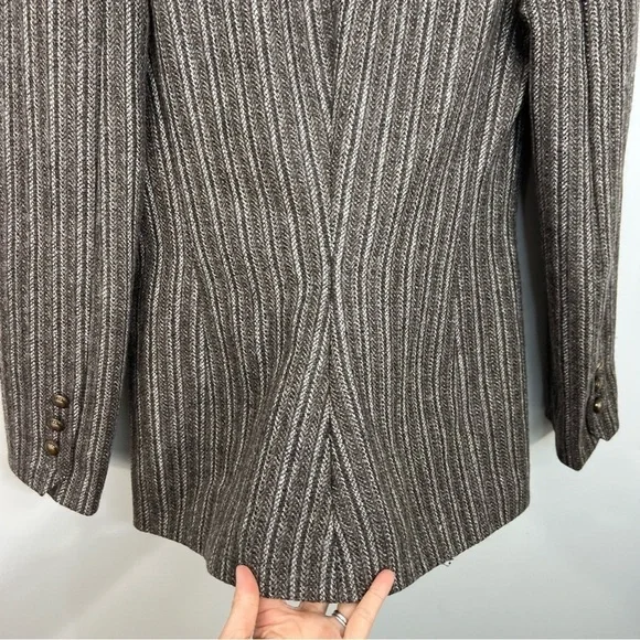 Vintage tailored preppy old money tweed stripe brown fitted jacket blazer - Picture 9 of 11